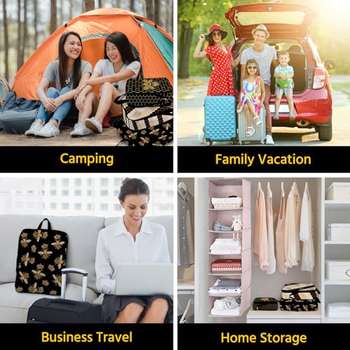 6 Pcs Compression Packing Cubes Waterproof Suitcase Travel Bag Luggage Backpack Organizer Travel Cubes for Packing-Black and Gold Bees - color: Black Bees
