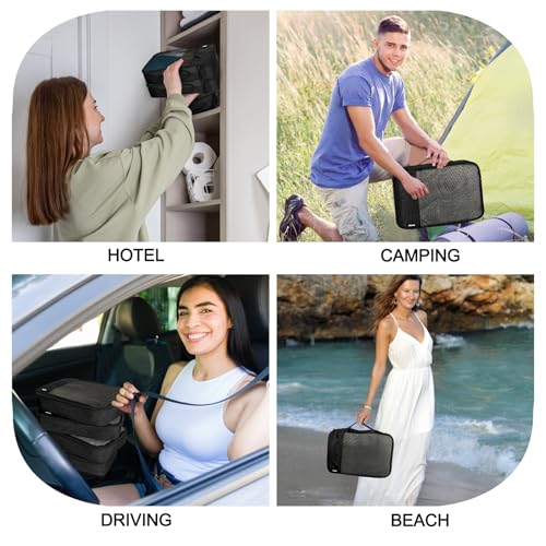 Packing Cubes for Travel Essentials,4 Set Packing Cubes for Suitcases,Lightweight Mesh Luggage Organizer Bag,Black - color: Black
