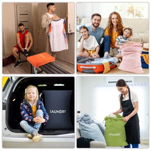 WiseBoy 4 Pack Laundry Bags, Travel Laundry Bag for Dirty Clothes, Washable Nylon Wet Dry Bag, Swimming Yoga Bathing Suit Workout Wet Dry Bags - color: Navy Blue/Orange/Green/Pink