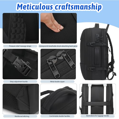 Vacuum Seal Travel Backpack W/Pump Built-in - 60L Water-Resistant Carry-On Vacuum Backpack Travel Bag Expandable Air Compression System with TSA Lock Fits19 Laptop (Black) - size: 60L