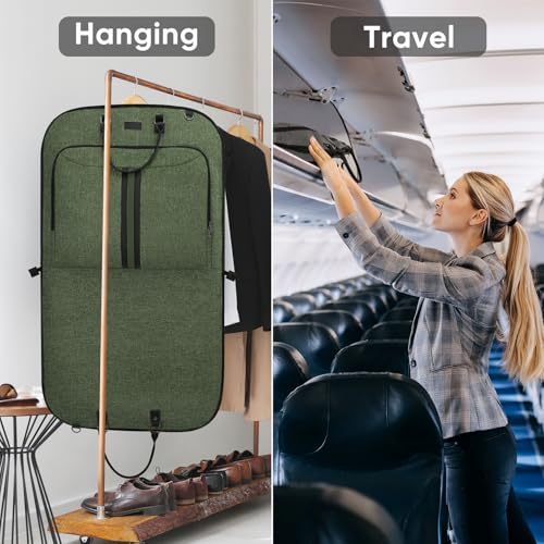 BALEINE Travel Garment Bag, Travel Suit Bag for Men, Water Resistant Carry on Garment Bag for Hanging Clothes, Garment Duffel Bag for Travel Business (Green) - color: Green