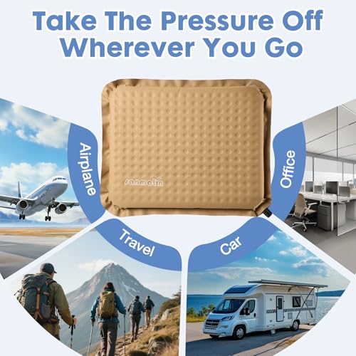 Inflatable Seat Cushion,Self-Inflating Foam Stadium Seat Cushion, Airplane Seat Cushion,Protable Seat Pad for Camping, Backpacking,Sports Events,Traveling,Bleacher (1, Khaki) - color: Khaki