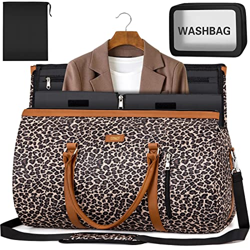 Garment Bag for Travel Convertible Carry On Garment Bag Large Travel Duffel Bags for Women 2 in 1 Hanging Suitcase Suit Travel Bags for Women & Men 3pcs Set - color: C-brown Leopard