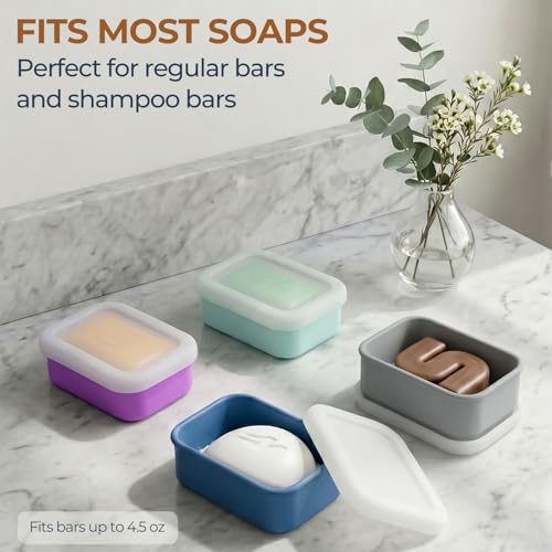 AIMAIMAIMAI Compact Leakproof Travel Soap Case, Silicone Travel Soap Bar Container, Portable Soap Box with Drainage Layer for Camping, Gym (Light Green) - color: Light Green