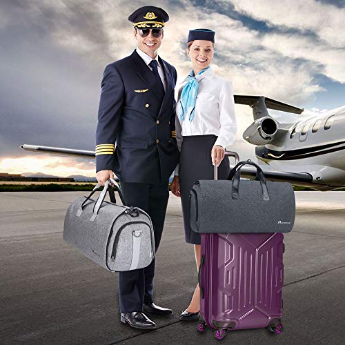 Modoker Convertible Garment Bag with Shoulder Strap, Carry on Garment Duffel Bag for Men Women - 2 in 1 Hanging Suitcase Suit Travel Bags, Grey - color: Ash Grey