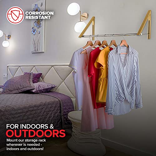 Double Foldable Clothing Rack w/ Extension Rod, Wall-Mounted Retractable Clothes Hanger for Laundry Dryer Room, Hanging Drying Rod, Small Collapsible Folding Garment Racks, Dorm Accessories (Gold) - color: Gold