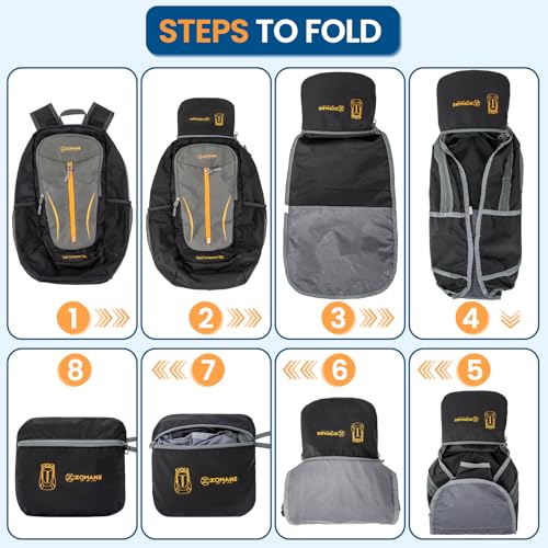 ZOMAKE Ultra Lightweight Packable Backpack 25L - Foldable Hiking Backpacks Water Resistant Small Folding Daypack for Travel(Black, Medium Gray) - color: Black, Medium Gray