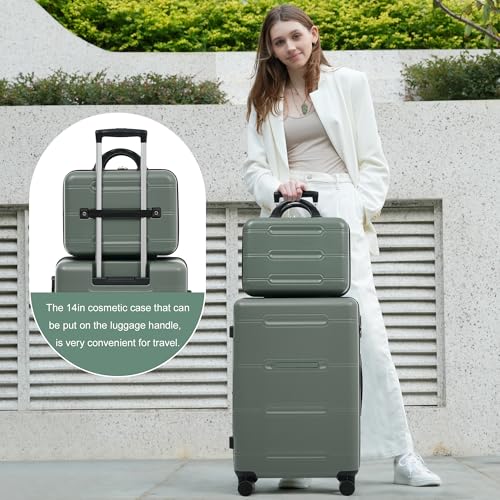 Merax Luggage Set 6 Piece,Lightweight Hardshell Suitcase with Double Spinner Wheels Handle Password Lock,14 IN Cosmetic Case 20/24/28 IN Luggages with Duffel Bag and Toiletry Bag,Army Green - color: Army Green, style: 14+20+24+28+bags