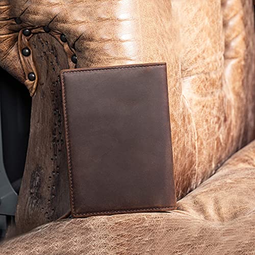 Polare Slim RFID Blocking Leather Passport Holder Travel Bifold Wallet For Men - color: Dark Brown