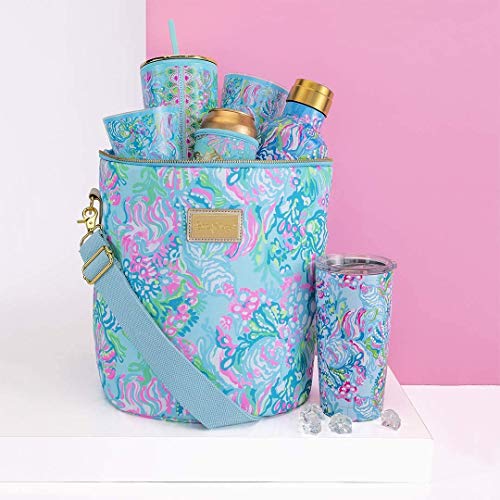 Lilly Pulitzer Insulated Soft Beach Cooler with Adjustable/Removable Strap and Double Zipper Close - color: Aqua La Vista