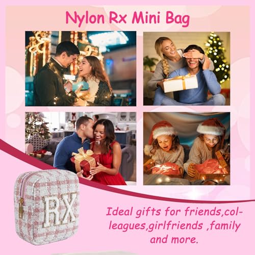 uekeboag Personalized Small Checkered Medicine Cosmetic Bag, Cute Plaid Pattern Chenille Letter Patch RX Drug Pouch with Zipper, Makeup Travel Gift Bag for Women and Girls (08 Pink Checkered) - color: 08Pink Checkered