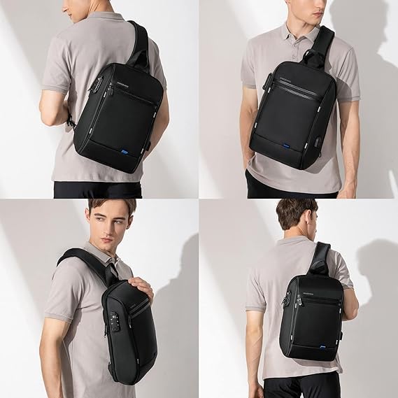 Kingsons Laptop Sling Backpack Anti Theft Bag,Hiking Daypack 13 Inch Waterproof Nylon Travel Bags for Men, Single Shoulder Camping Dayback with USB Charging Port for Traveling - color: Ks3165g