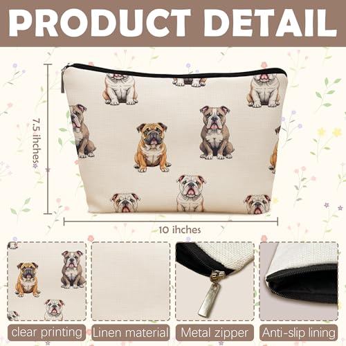 English Bulldog Dog Makeup Bag, English Bulldog Lovers Gifts Cosmetic Bag for Women, Dog Mom Lovers Owner Gifts for Women Christmas, Pet Lover Gift Zipper Travel Makeup Pouch for Purse - color: english bulldog