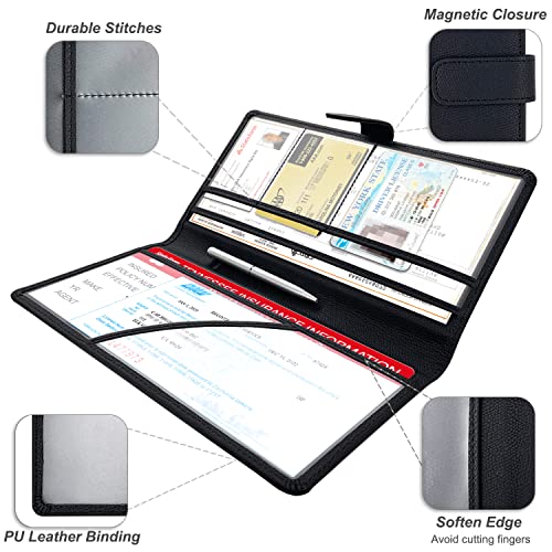 RSAquar Car Registration and Insurance Holder, Leather Car Glove Box Organizer, Cool Car Accessories for ID, Driver's License Cards & Essential Document, Men&Women, Black#2 - color: Black#2