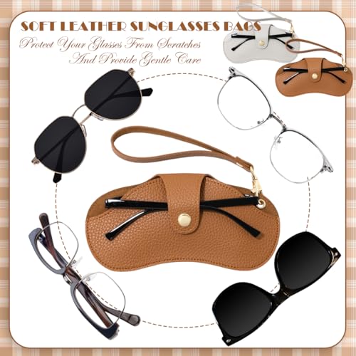2 Pcs Soft Leather Sunglasses Bags Travel Glasses Storage Case Portable Eyeglasses Pouch with Wrist Strap - color: Grey Brown