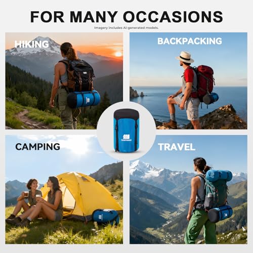 Compression Stuff Sack, Sleeping Bag Stuff Sack - Blue 16L/20L/29L Water Resistant Ultralight Lightweight Nylon Space Saving Storage Sack for Camping Hiking Travel Outdoor Backpacking - color: S-Blue