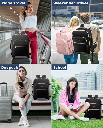 LOVEVOOK 40L Travel Backpack with Waist Strap,Flight Approved Carry on Backpack,Waterproof Personal Item Travel Bag,TSA Carry on Luggage Suitcase Travel Essentials,Gifts for Women & Men,fit 17" Laptop - color: Black-grey, size: Large-40L-4Pcs(Waist Strap)
