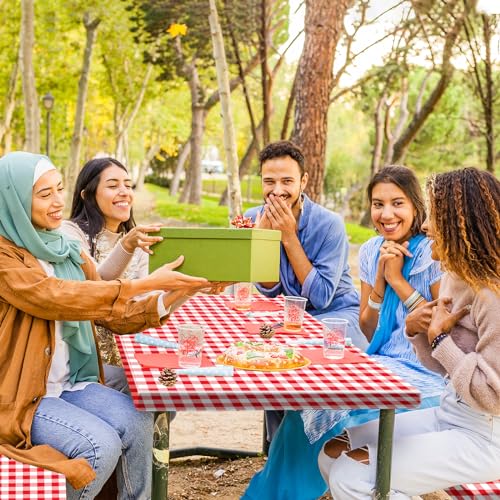 3 Pcs Set Fitted Picnic Table Cover with Bench Covers Vinyl Camping Table Cloth Flannel Backing for 6ft Tables Camping Outdoor (Red Checked, 30 x 72 Inches) - color: Red and White Plaid