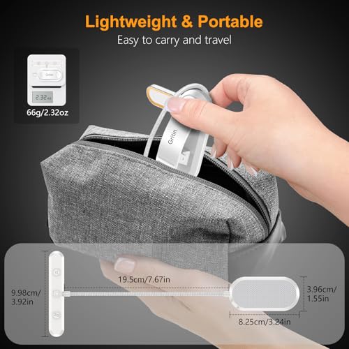 Gritin Rechargeable Book Light for Reading in Bed with 19 LED &Memory Function-Eye Caring 3 Color Temperatures,5 Brightness Levels,90 Hrs Runtime Flexible Goose Neck Clip on Light-White - color: White