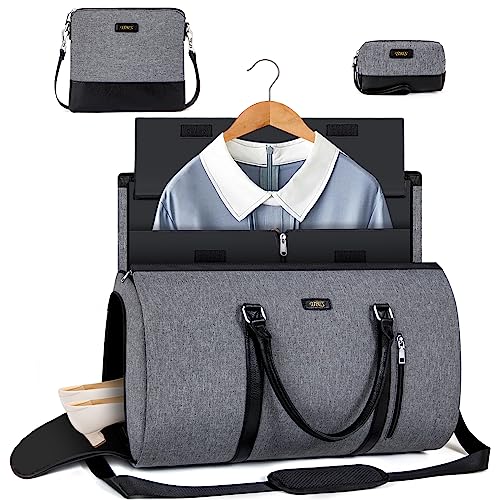 Convertible 2-in-1 Garment Bags for Travel, Carry On Garment Duffle Bag With Shoe Compartment Large Weekender Bag for Women Men Hanging Suitcase Suit Travel Duffel Overnight Bags 4pcs Set - color: D-Grey