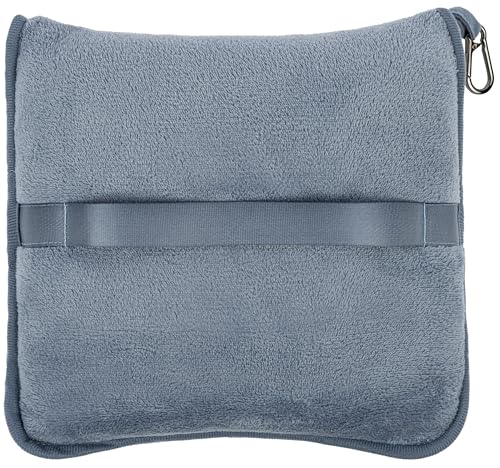 BlueHills Premium Soft Plush Travel Blanket Pillow for Airplane Traveling Essentials in a Bag Flight Throw with Hand Luggage Belt Backpack Clip Compact Portable Plane Accessories Grayish Blue - T026 - color: Grayblue-1pk-t026