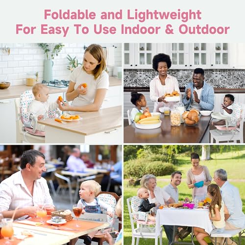 YOLEO Baby High Chair Booster Seat for Dining Table, Foldable High Chairs with Adjustable Heights, Travel Booster Seat with Removable Tray - color: Pink, size: With Cushion
