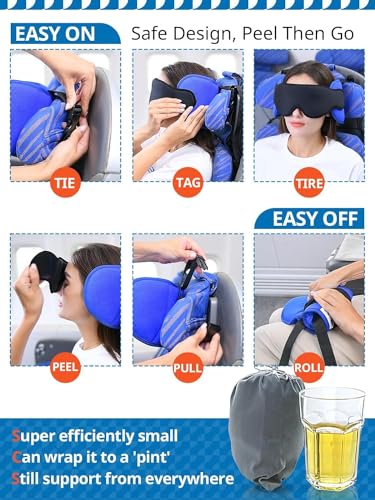 SARISUN Travel Pillows for Airplanes with Sleep Eye Mask, Chin Strap, Airplane Pillow for Long Flights, Car Road Trip, 360° Support Headrest, Stop Bobblehead Travel Essential, Mottled Grey - color: Mottled Grey