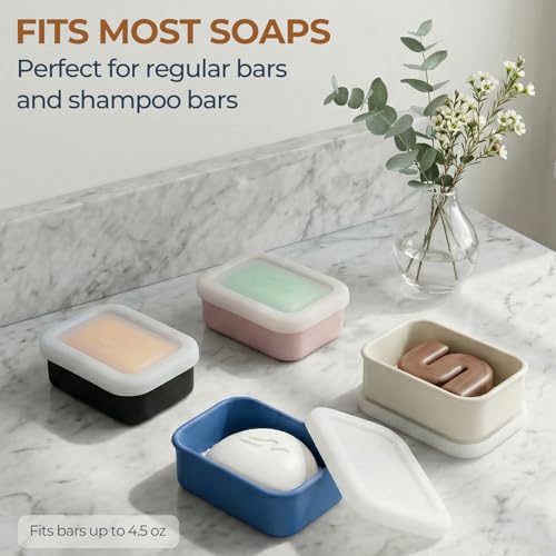 AIMAIAIMAI Enhanced Leak Proof Travel Soap Case, Compact Silicone Travel Soap Dish with Drainage Pad, Great for Gym, Camping, Bussines Trip (Black) - color: Black