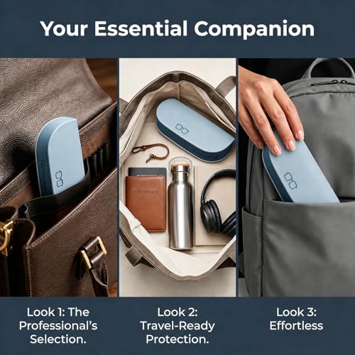 Glasses Case hard shell,3-in-1 Sunglasses Case & Eyeglass Case with Cleaning Cloth & Storage Pouch - color: Light Blue