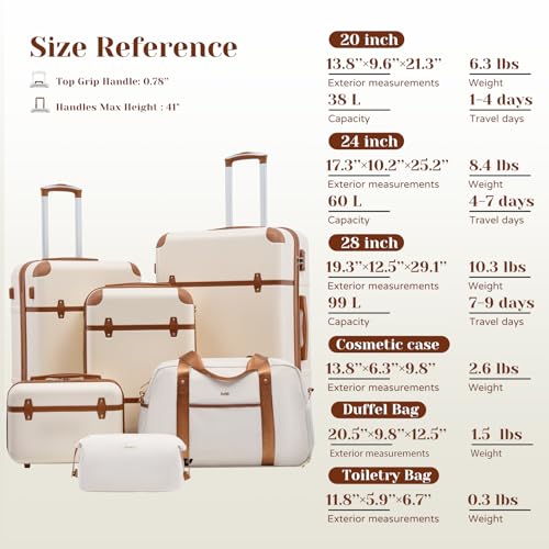 Coolife Luggage Set 6-Piece Suitcase Set Carry On Luggage PC Hardside Luggage TSA Lock Spinner Wheels Telescopic Handle - color: White, size: 6 piece set