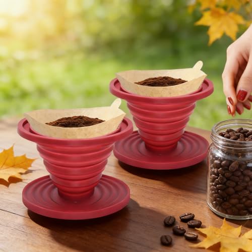 2 Pcs Collapsible Pour Over Coffee Dripper,Reusable Silicone Coffee Filter Holder,Travel Coffee Maker for Camping,Picnic,Office, Camp Gear