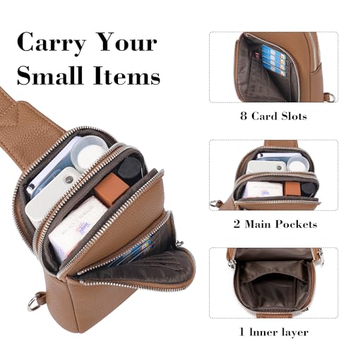 INICAT RFID Blocking Sling Bag, Anti Theft Crossbody Bag for Women Compact Travel Purses Leather - color: Brown