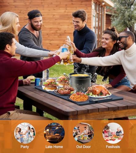 10s Rapid Heating Food Warming Mat, 5 Temperature Settings Silicone Electric Heating Tray with 1-4H Timer & Child Lock, Foldable Portable Food Warmer for Family Gatherings/Camping/Baking, Dark Blue