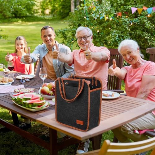 FuWeave 2 Pack Wine Carrier 6 Bottles Tote Reusable Wine tote Bags Insulated Grocery Bags for Christmas Travel, Camping and Picnic(Brown,9.45" X 7.09" X 12.99") - size: 9.45" X 7.09" X 12.99"