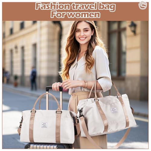 Gym Bag Womens Mens with Wet Pocket, Travel Duffel Bag for Plane, Sport Gym Tote Bags Swimming Yoga, Waterproof Weekend Overnight Carry on Bag Hospital Holdalls,Off White - color: X-Beige