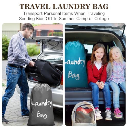 2 Pack XL Travel Laundry Bags for Dirty Clothes - Extra Large Heavy Duty Drawstring Laundry Bag Holds 4 Loads - Cruise Ship, Camping, Road Trip, Vacation Essentials Must Haves 2025 2026 - color: Gray + Sky Blue