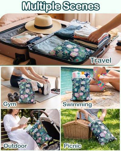 babygoal Floral Wet Dry Bags 3 Pack, Waterproof Travel Bags for Swimsuits, Beach, Pool, Gym,Food Storage and Wet Clothes,3LN45-B - color: Flowers#45
