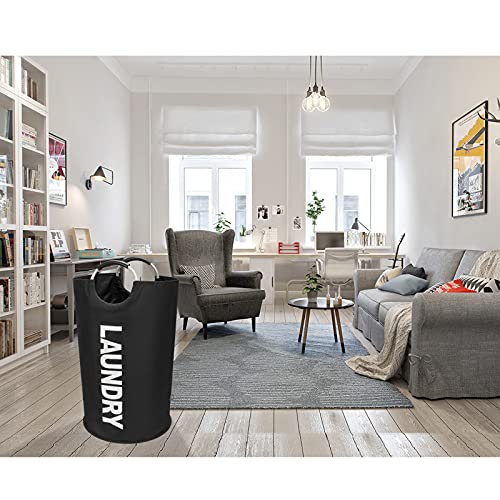 DOKEHOM 90L Large Laundry Basket, Collapsible Laundry Bag, Freestanding Tall Clothes Hamper, Foldable Washing Bin (Black) - color: Black, size: 90L