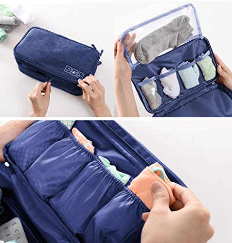 Portable Underwear Bra Storage Bag Waterproof Travel Organizers Multi-Layer Toiletry Packing Cube - color: Dark Blue