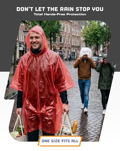 Hagon PRO Disposable Rain Ponchos for Adults (5 Pack) - color: Red (5 Pack)