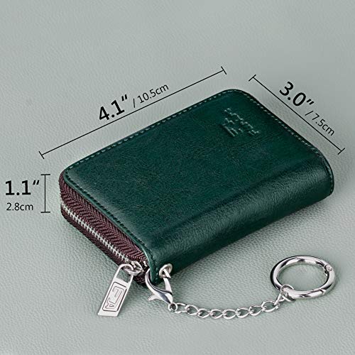 FurArt Zipper Wallet Women, RFID Blocking Credit Card Wallet, Business Card Holder, Compact Size KeyChain Wallet - color: Dark Green