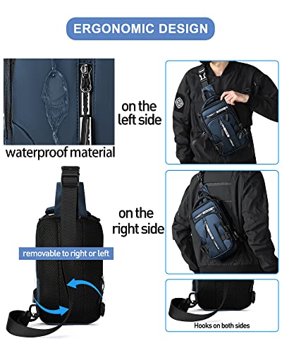 Blue Sling Crossbody Backpack Shoulder Messenger Bag for Men, Mini Anti Theft One Strap Motorcycle Backpack Sling Tactical Chest Bag for Hiking Walking Biking Travel Cycling - color: Blue-mini