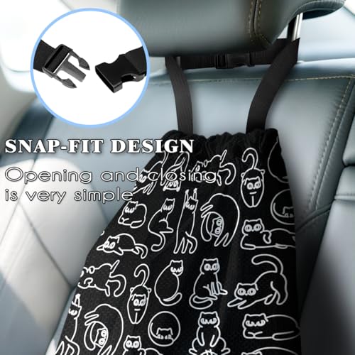Car Trash Bag Hanging Back of Seat with Adjustable Snap Buckle Strap Cute Printed Drawstring Garbage Bags for Car-Black Cats - color: Black Cats Car Trash Bag