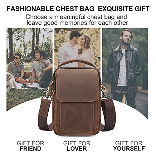 Augus Leather Small Messenger Bag For Men Crossbody Handbag Shoulder Sling Travel Bags for Men Purse Daypack Magnetic Buckle - color: Brown