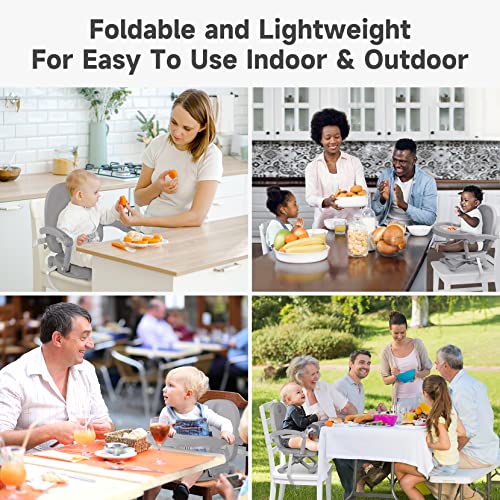YOLEO Baby High Chair Booster Seat for Dining Table, Foldable High Chairs with Adjustable Heights, Travel Booster Seat with Removable Tray - color: Grey, size: No Cushion