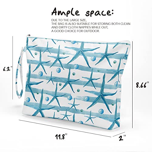 Fokongna Wet Bag Travel Wet Dry Bag for Swimsuit Beach Pool Diapers Dirty Yoga Gym Clothes Zipper Pouch for Women Sister Friends Ocean Sea Shells Beach Starfish Gifts - color: Starfish & Bubbles