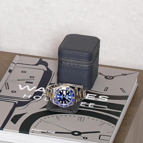 ROTHWELL Single Watch Travel Case | Compact PU Leather Protective Box with Microsuede Interior | Fits Watches & Smartwatches Up to 55mm (Carbon) - color: Carbon