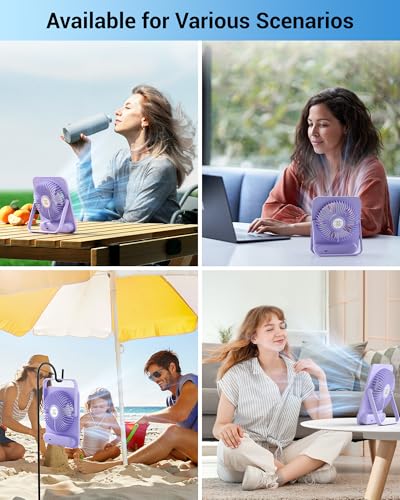 WHATOOK Small Desk Fan Personal Fans: 5000mah 25 Hours Battery Office Quiet Mini Desktop Fan Portable Rechargeable Travel Essentials (Purple, 2000 mAh) - color: Purple