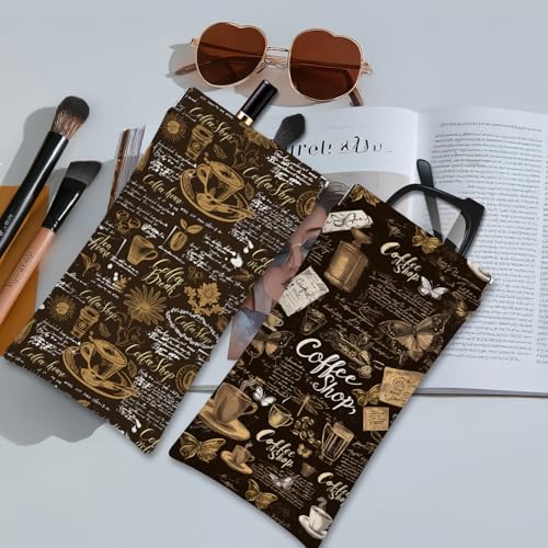 Eyeglasses Sunglasses Case PU Soft Squeeze Top Glasses Pouch for Women Men,Animal Pattern Portable Anti Scratch - color: Brown-coffee