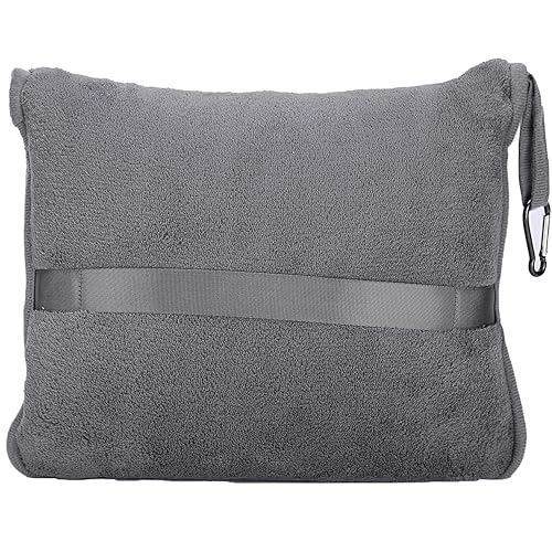 BlueHills 2-Pack Premium Soft Travel Blanket Pillow Airplane Blanket in Soft Bag Pillowcase with Hand Luggage Belt and Backpack Clip, Compact Pack Large Blankets for Any Travel (Grey Gray T013) - color: Gray-2pk-t013